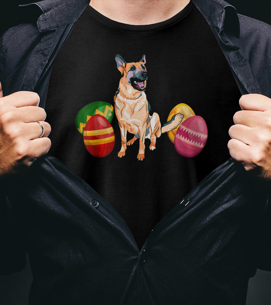 Funny Easter German Shepherd With Colorful Eggs T-Shirt