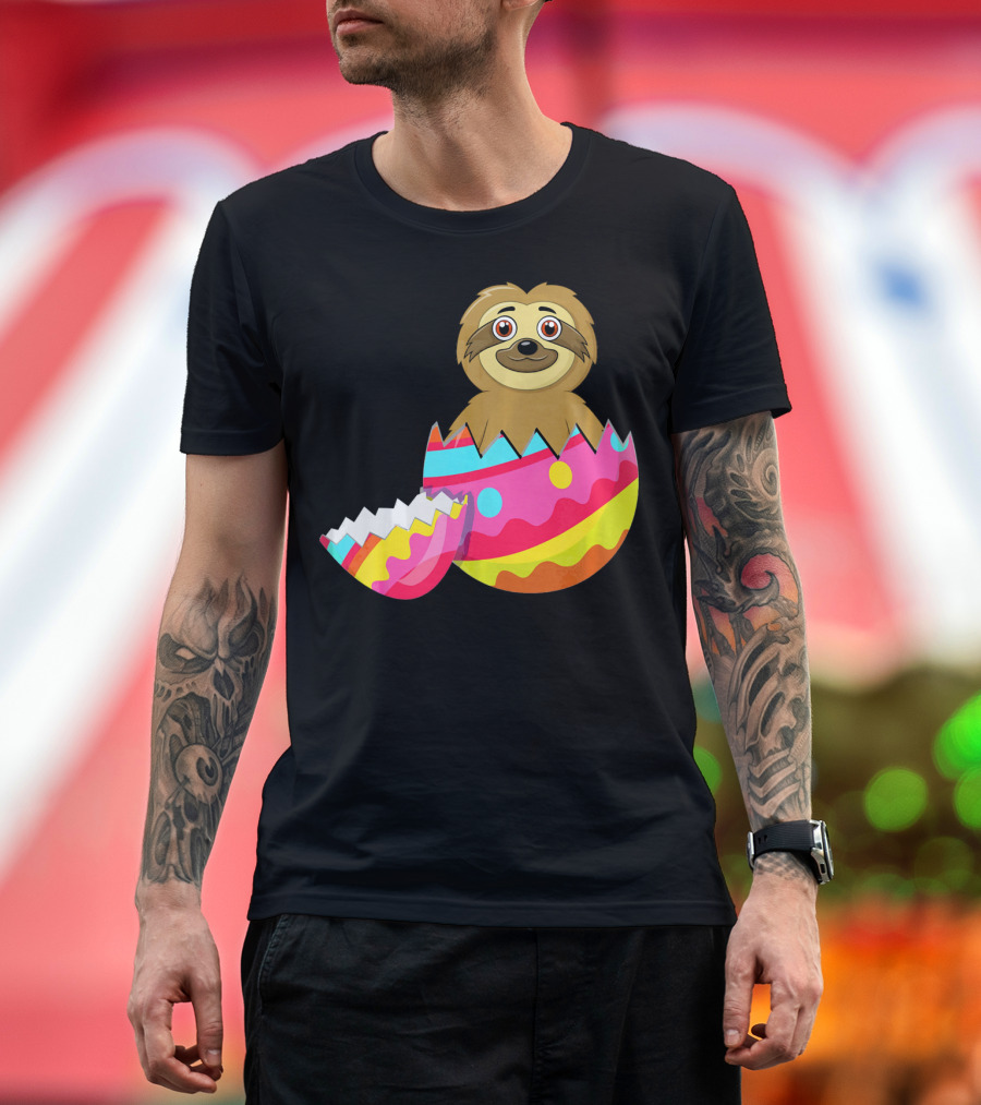 Funny Sloth Easter Egg Decorated Colorful Eggshell T-Shirt