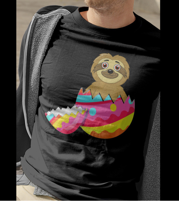 Funny Sloth Easter Egg Decorated Colorful Eggshell T-Shirt