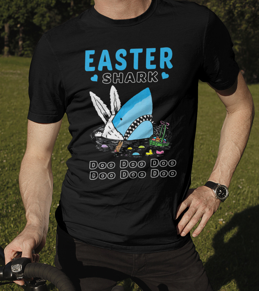 Easter Shark Doo Doo Doo Bunny Ears With Eggs And Basket T-Shirt
