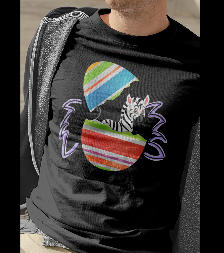 Funny Easter Zebra Surprising Colorful Egg Burst T-Shirt