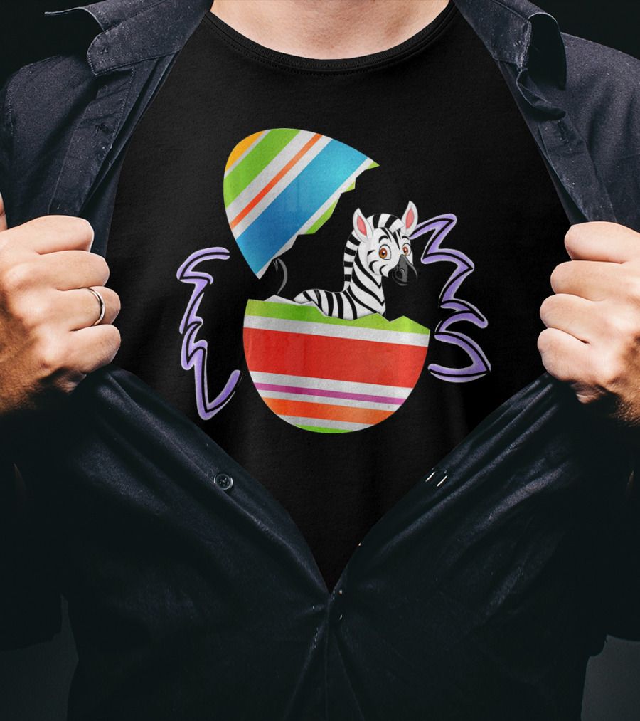 Funny Easter Zebra Surprising Colorful Egg Burst T-Shirt