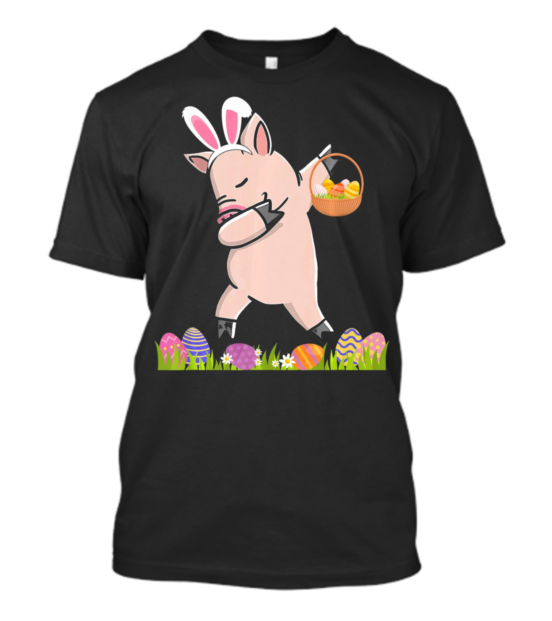 Dabbing Mini Pig With Easter Basket And Colorful Eggs Happy Easter Day T-Shirt