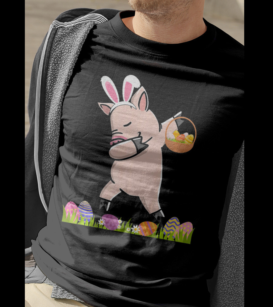 Dabbing Mini Pig With Easter Basket And Colorful Eggs Happy Easter Day T-Shirt