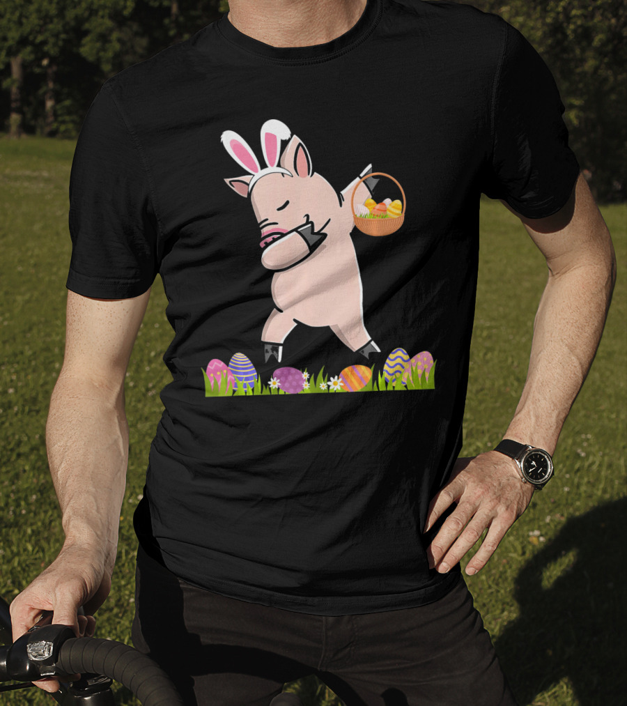 Dabbing Mini Pig With Easter Basket And Colorful Eggs Happy Easter Day T-Shirt