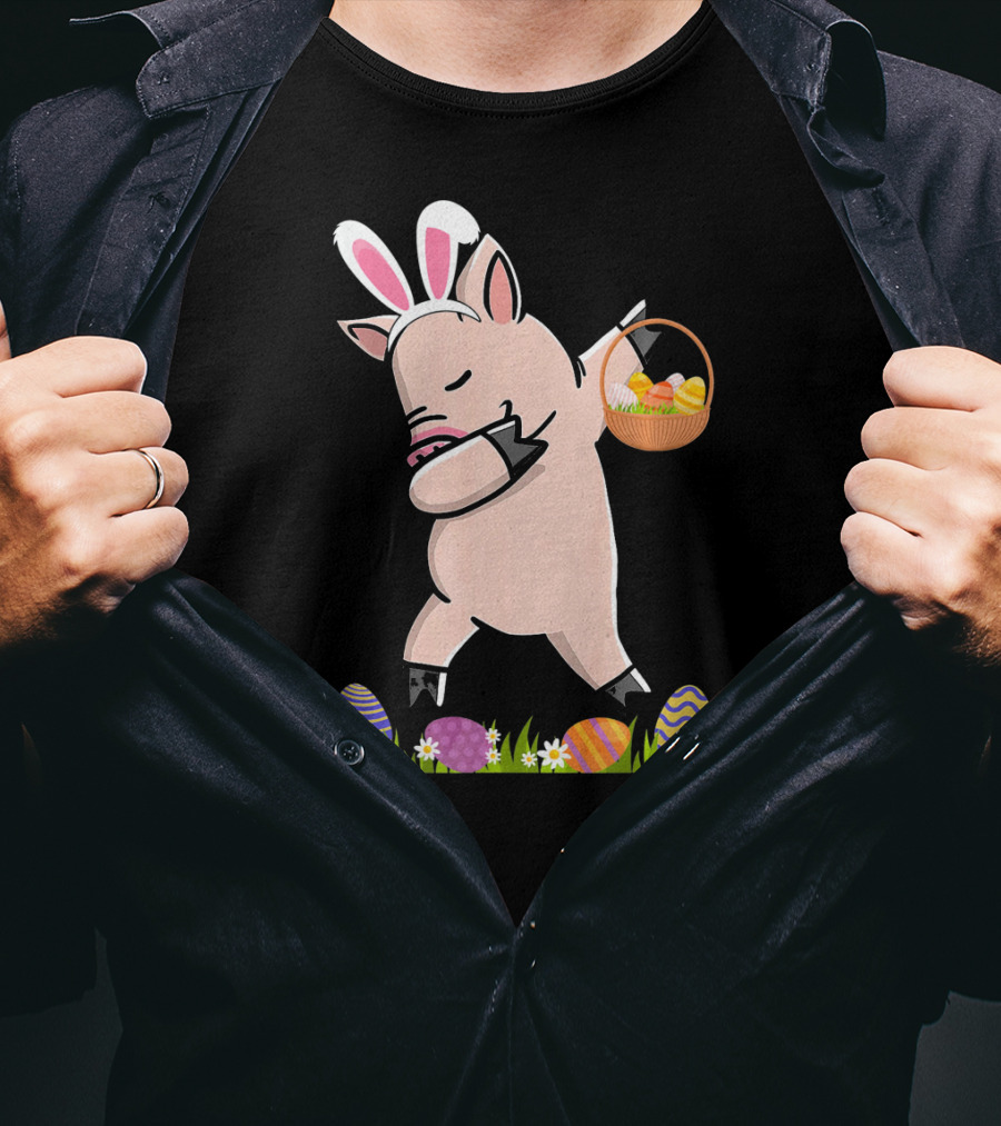 Dabbing Mini Pig With Easter Basket And Colorful Eggs Happy Easter Day T-Shirt