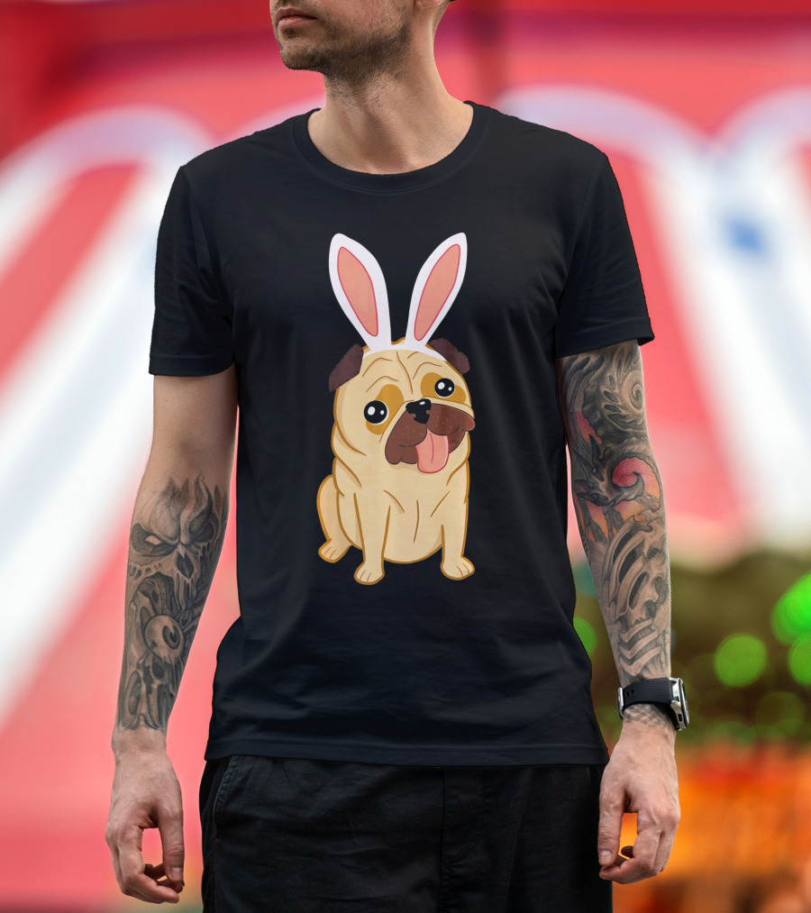 Adorable Easter Pug with Bunny Ears T-Shirt