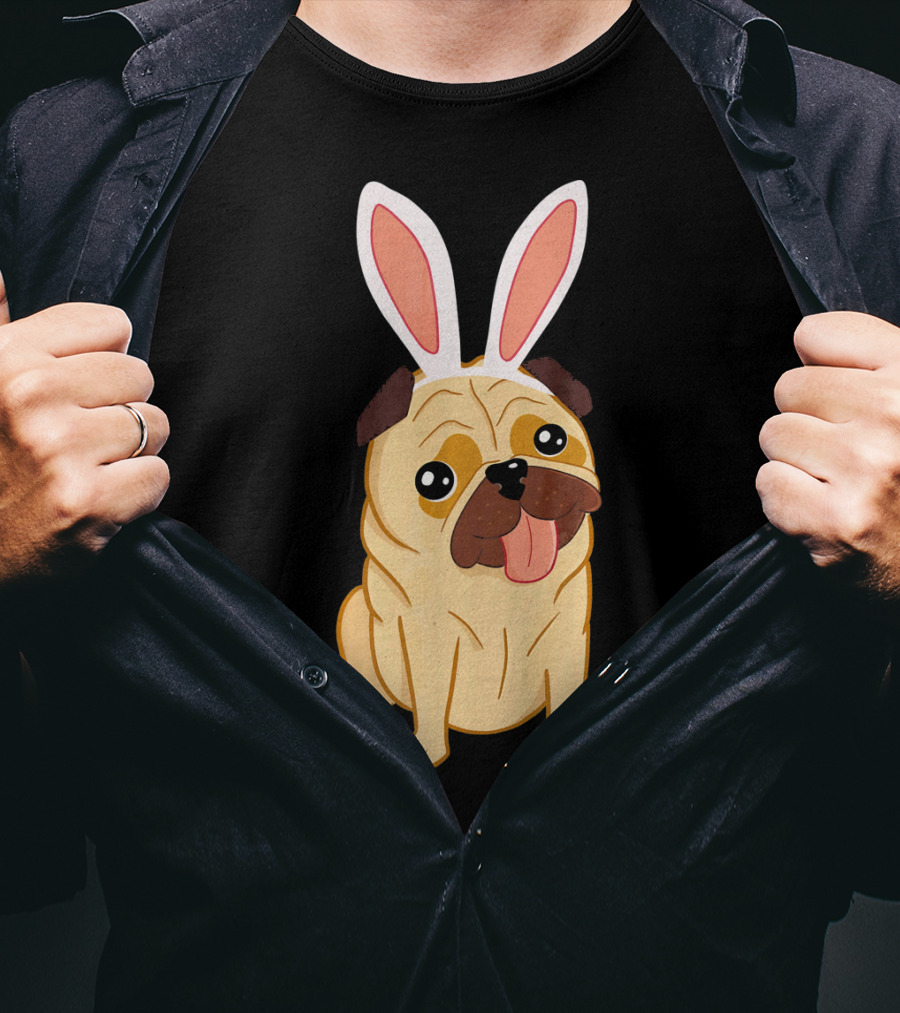 Adorable Easter Pug With Bunny Ears T-Shirt