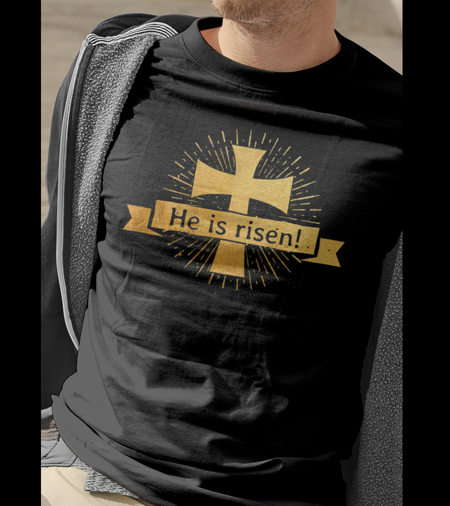 He Is Risen Easter Christian Gold Cross T-Shirt