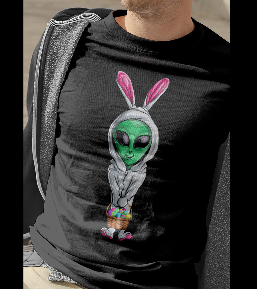 Easter Alien Bunny Costume With Basket Of Colorful Eggs T-Shirt