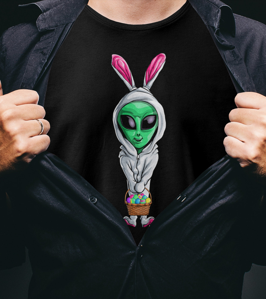 Easter Alien Bunny Costume With Basket Of Colorful Eggs T-Shirt
