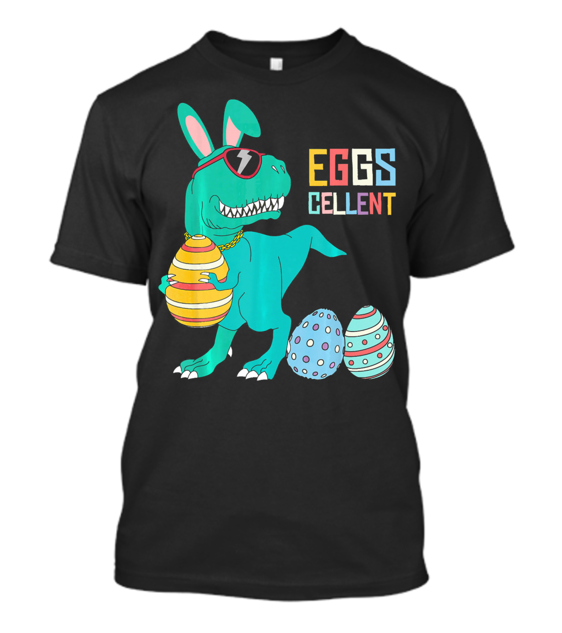Easter Dinosaur Eggs Cellent T-Rex With Sunglasses And Striped Polka Dot Eggs T-Shirt