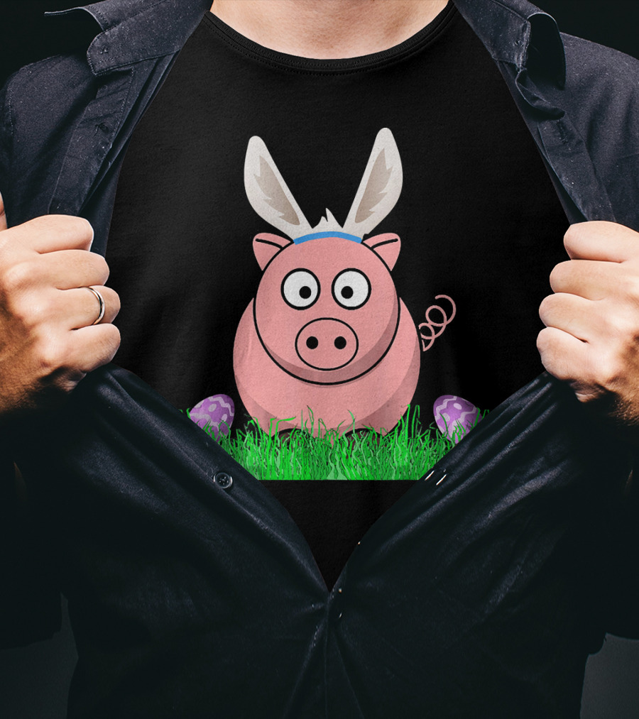 Easter Bunny Piglet With Eggs And Grass T-Shirt