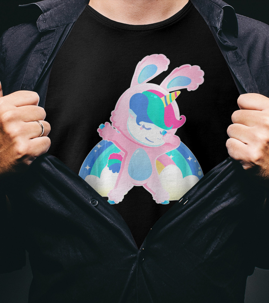Unicorn Bunny Rabbit Costume Easter Rainbow Wings T-Shirt