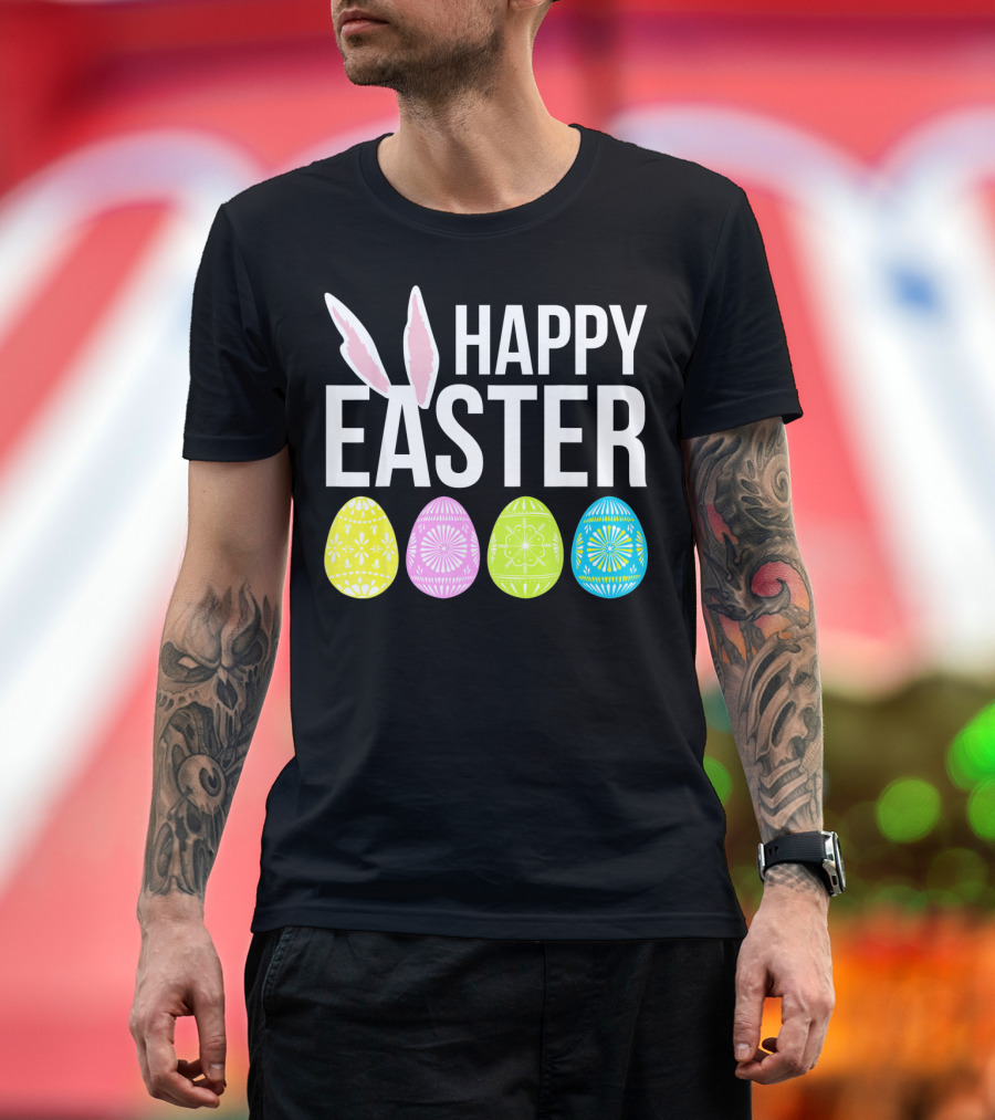 Happy Easter Bunny Ears Colorful Eggs T-Shirt
