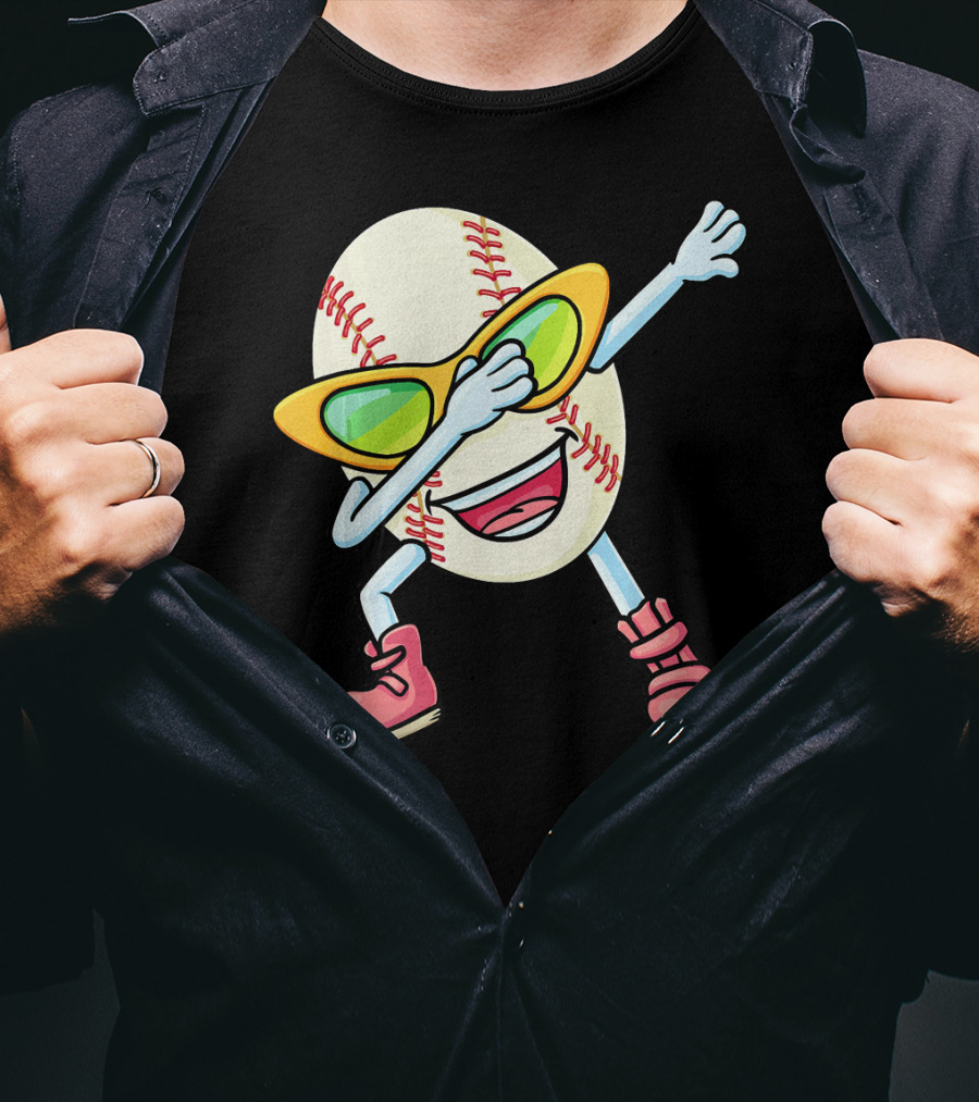Funny Dabbing Baseball Easter Egg Cartoon T-Shirt