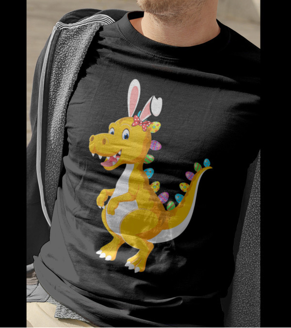 Dinosaur Rex With Bunny Ears And Easter Eggs T-Shirt