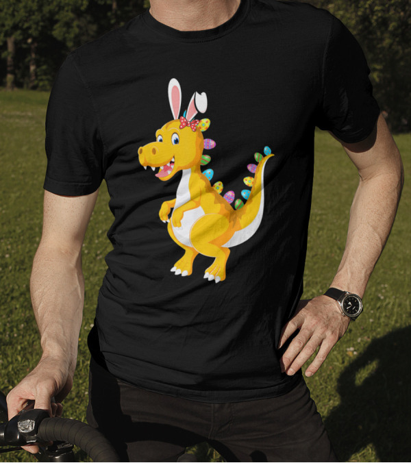 Dinosaur Rex With Bunny Ears And Easter Eggs T-Shirt