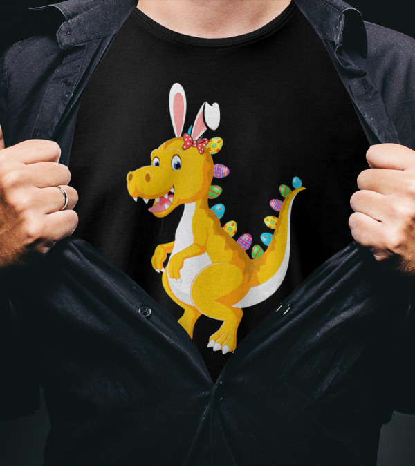 Dinosaur Rex With Bunny Ears And Easter Eggs T-Shirt