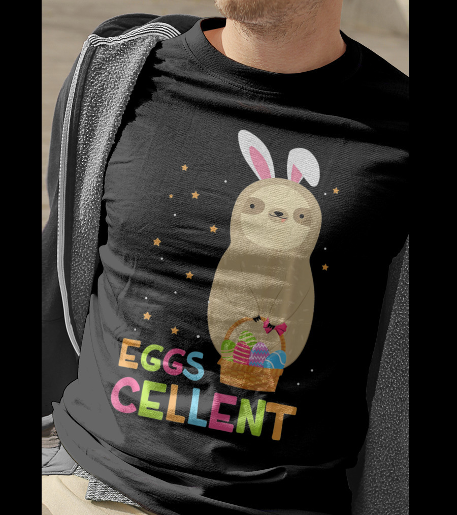 Sloth In Bunny Ears Holding Easter Eggs Cellent Basket T-Shirt