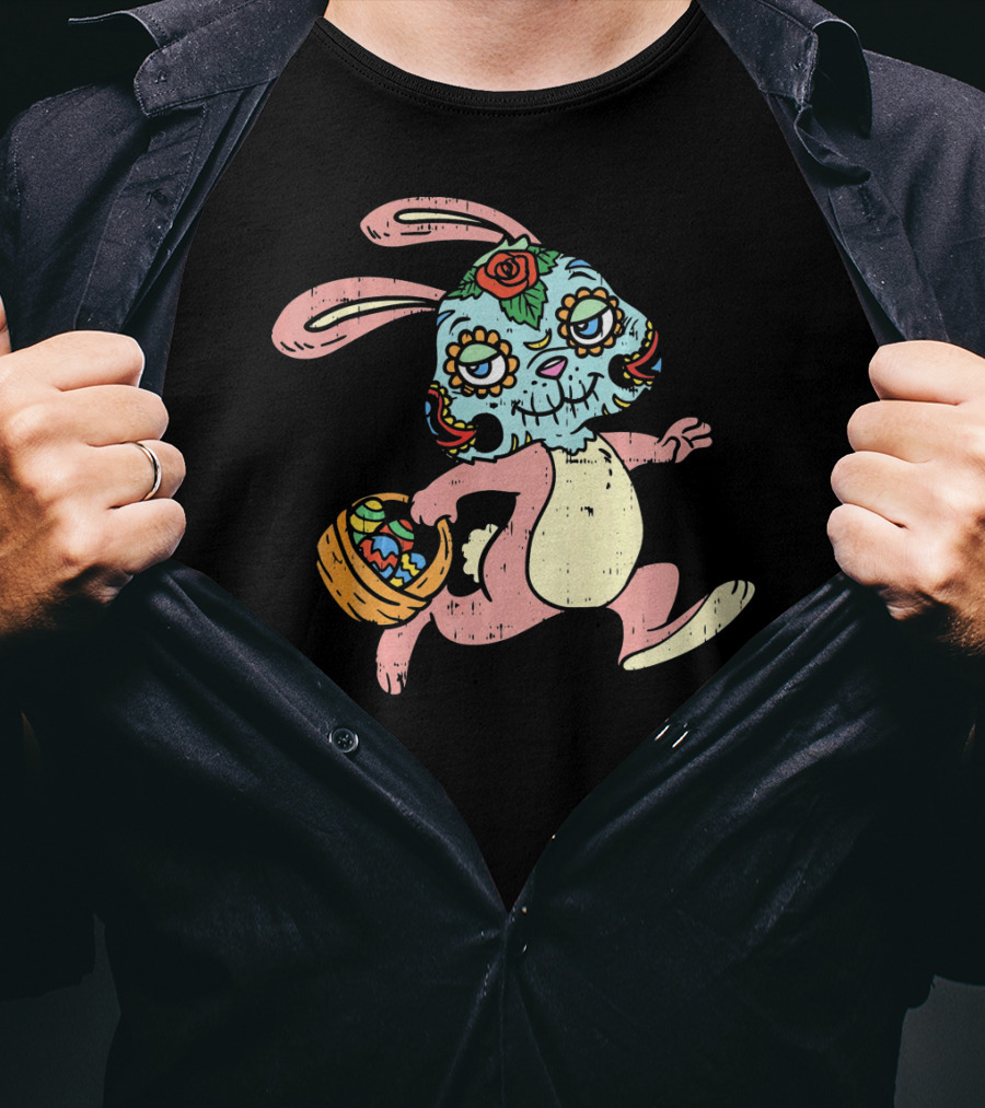 Easter Bunny Sugar Skull Calavera Dia De Los Muertos T-Shirt