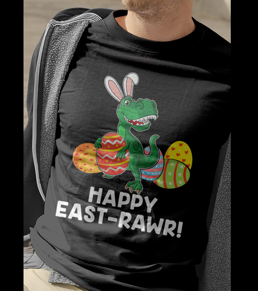 Happy East-Rawr Rex Bunny With Easter Eggs T-Shirt