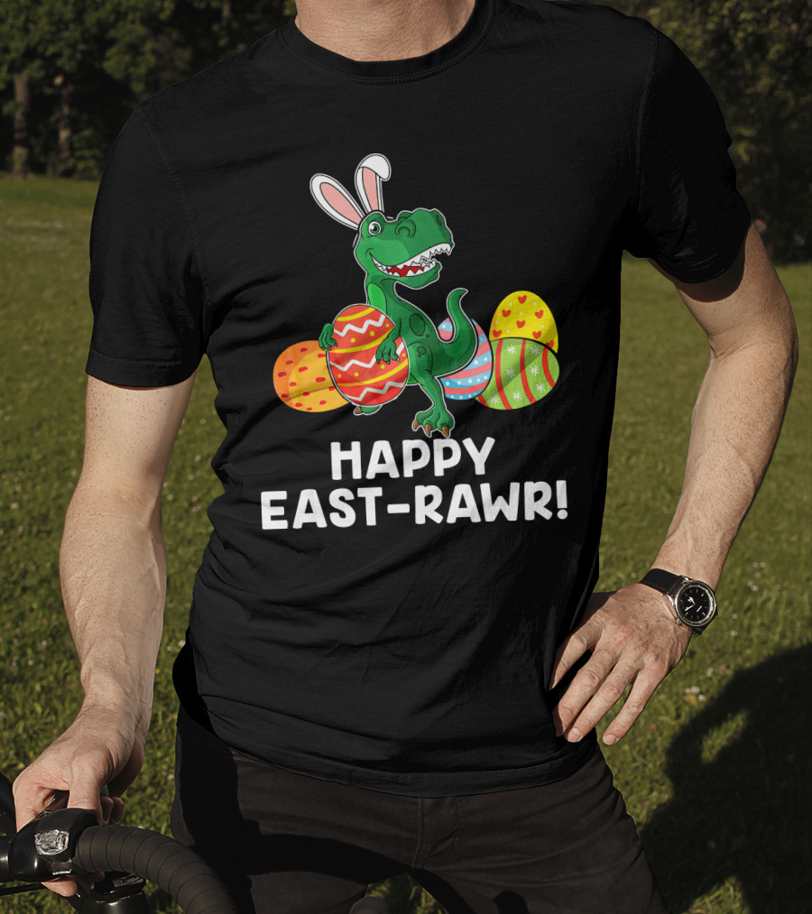 Happy East-Rawr Rex Bunny With Easter Eggs T-Shirt