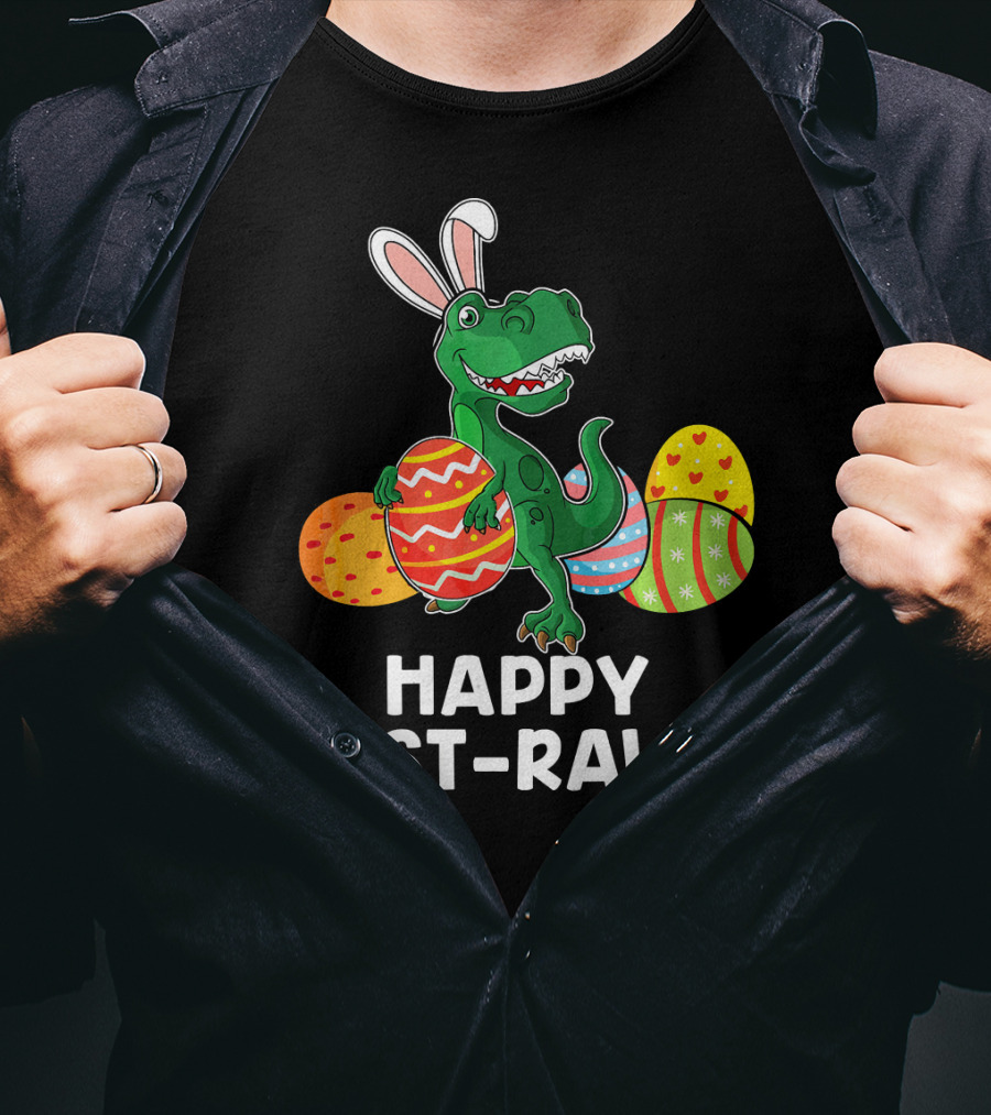 Happy East-Rawr Rex Bunny With Easter Eggs T-Shirt