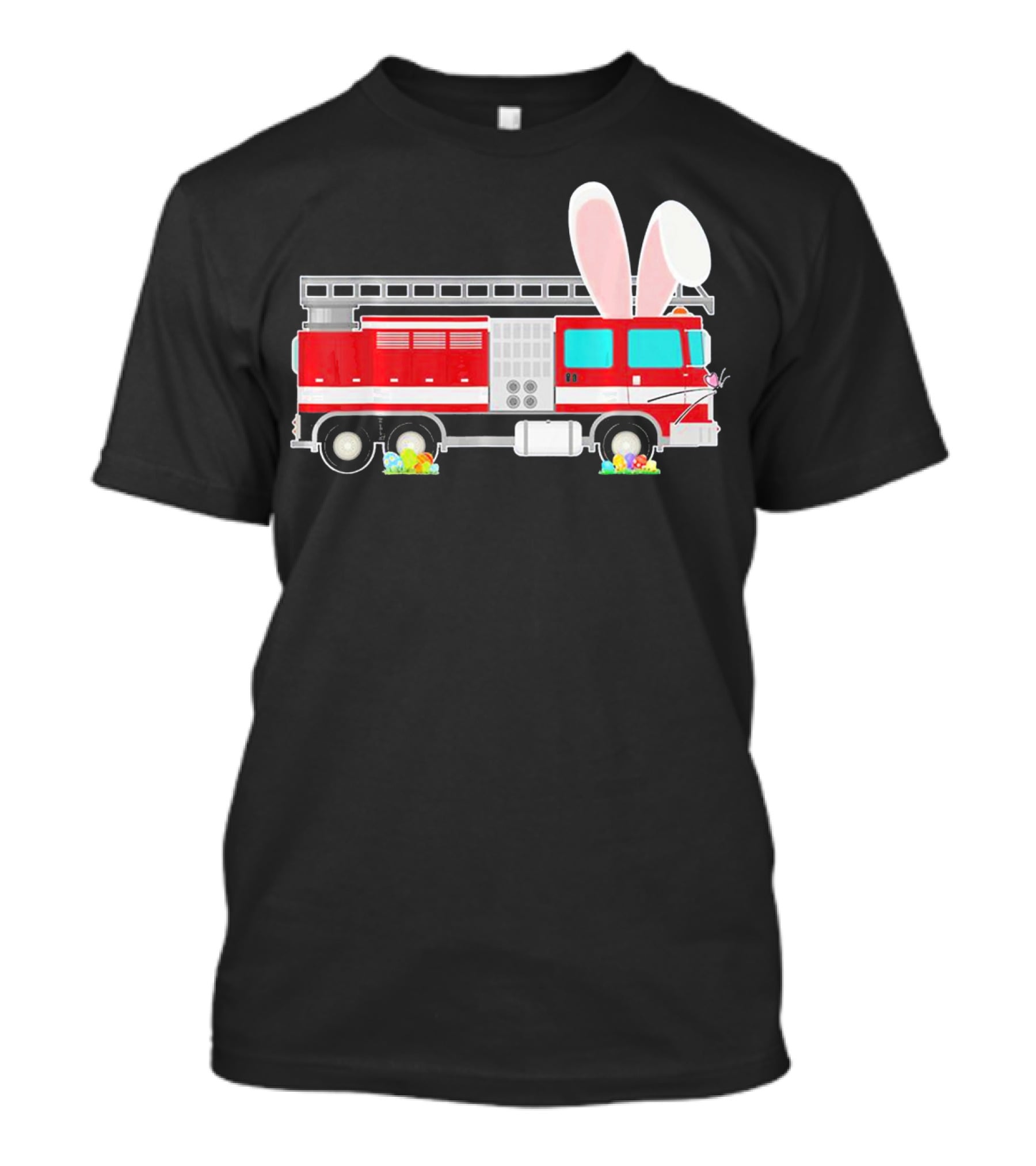 Easter Bunny Ear Fire Truck With Eggs And Carrots T-Shirt