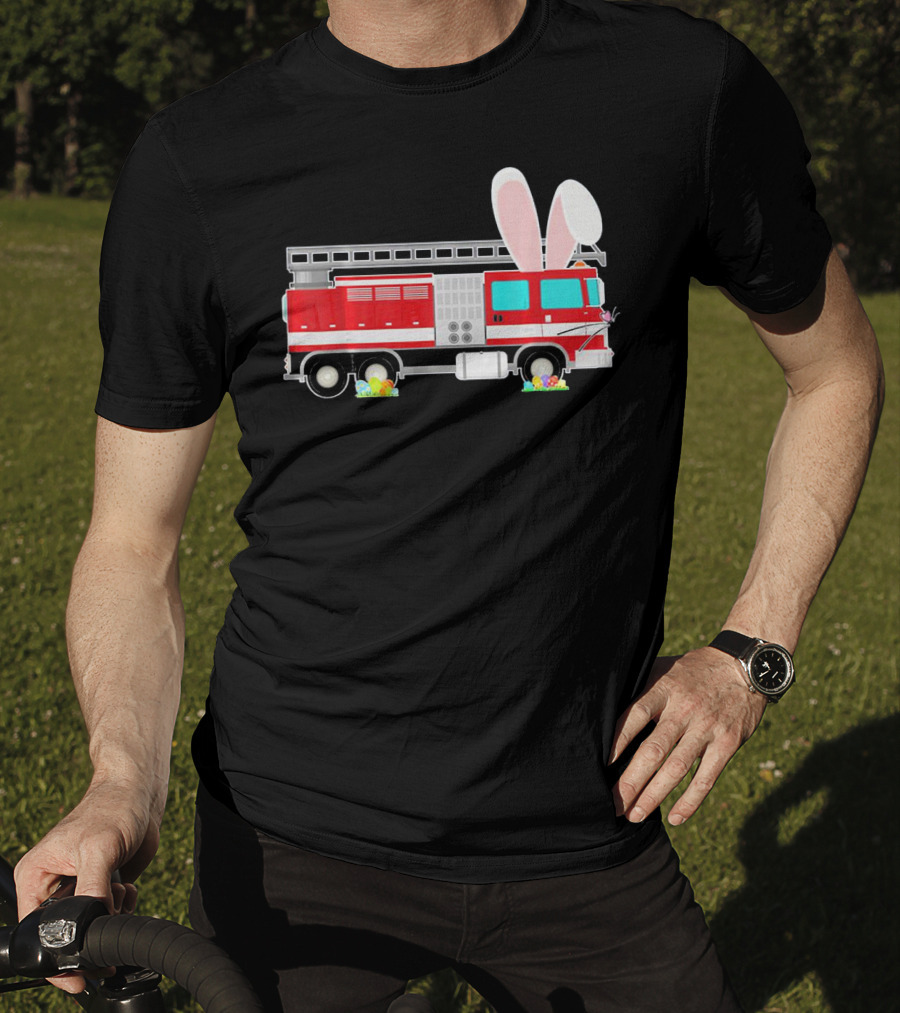 Easter Bunny Ear Fire Truck With Eggs And Carrots T-Shirt