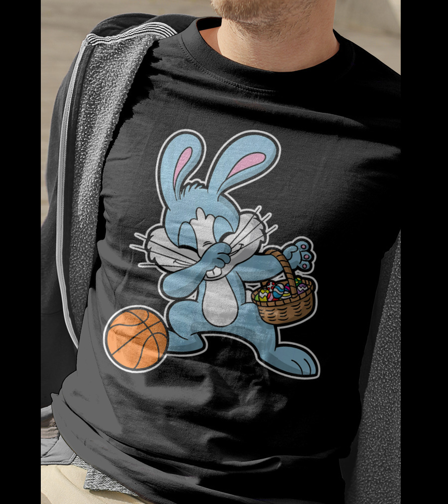 Dabbing Easter Bunny With Basketball And Basket Of Eggs T-Shirt