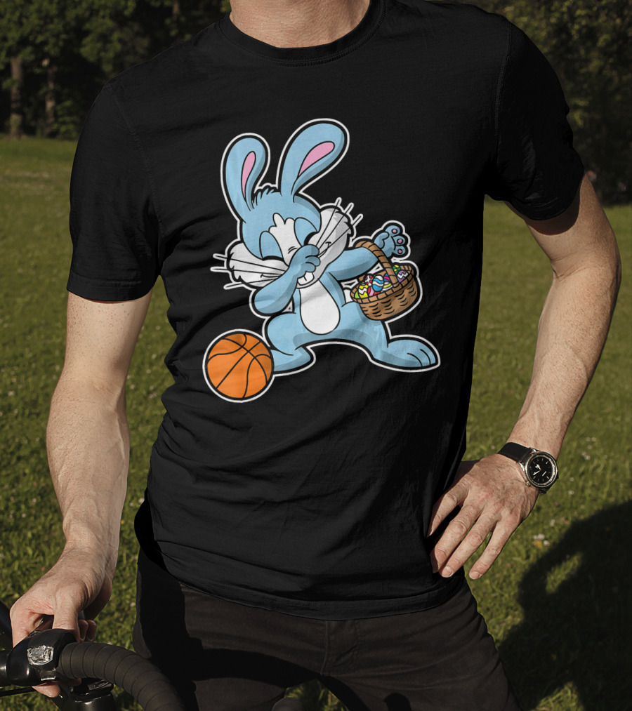 Dabbing Easter Bunny With Basketball And Basket Of Eggs T-Shirt