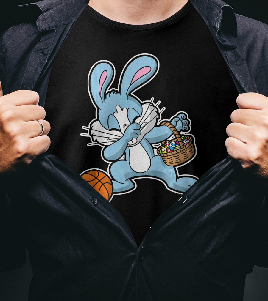 Dabbing Easter Bunny With Basketball And Basket Of Eggs T-Shirt