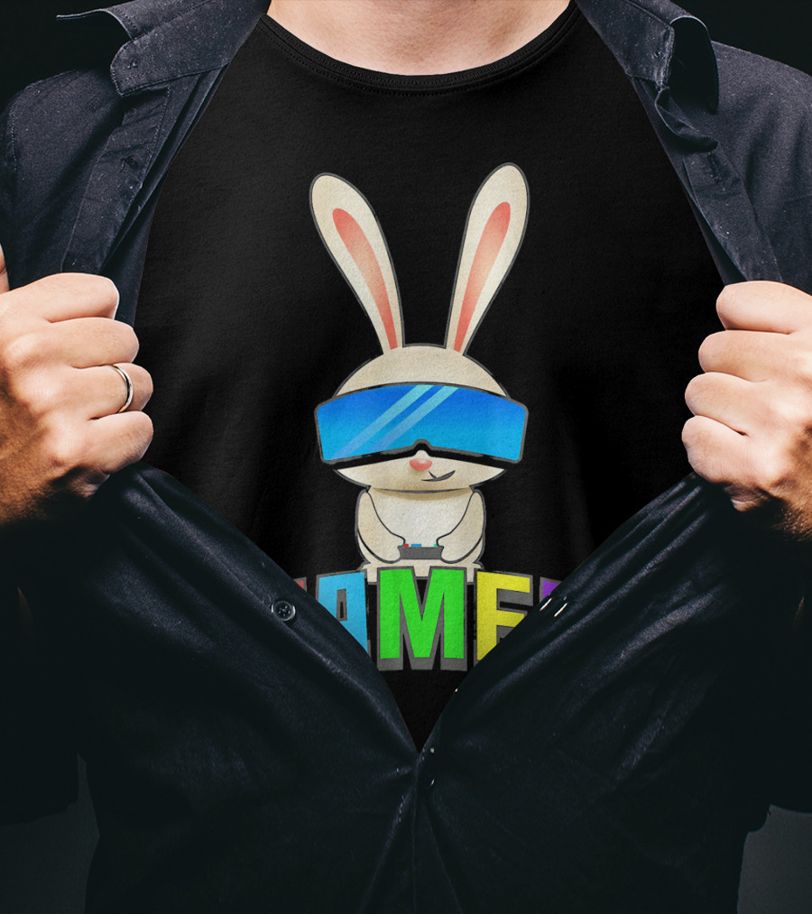 Gamer Easter Bunny With VR Headset And Controller T-Shirt