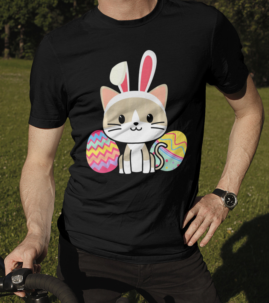 Easter Cat With Bunny Ears And Colorful Easter Eggs T-Shirt