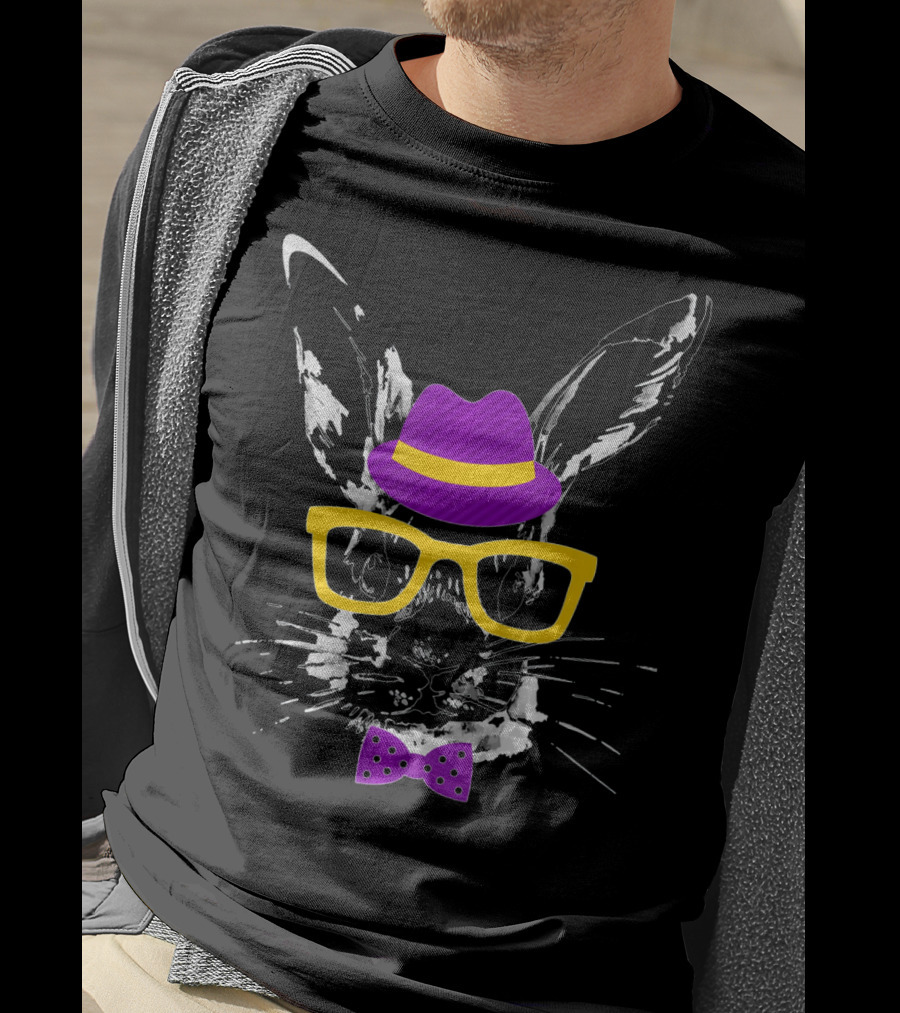 Easter Rabbit Watercolor Artwork Easter Bunny With Hat Glasses And Bow Tie T-Shirt
