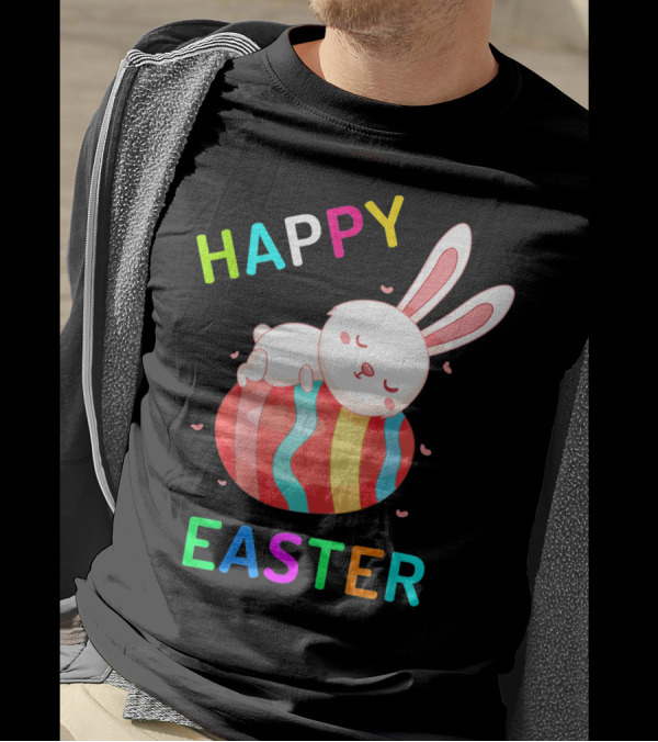 HAPPY EASTER With Bunny Sleeping On Colorful Egg T-Shirt