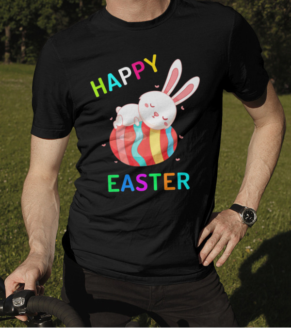 HAPPY EASTER With Bunny Sleeping On Colorful Egg T-Shirt