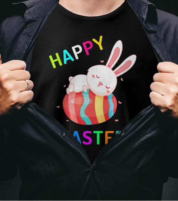 HAPPY EASTER With Bunny Sleeping On Colorful Egg T-Shirt