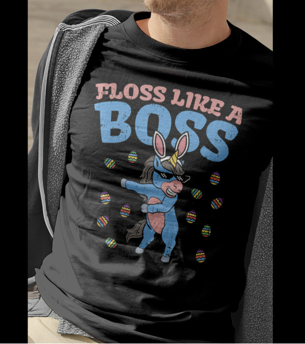 Floss Like A Boss Easter Unicorn Surrounded By Colorful Eggs T-Shirt