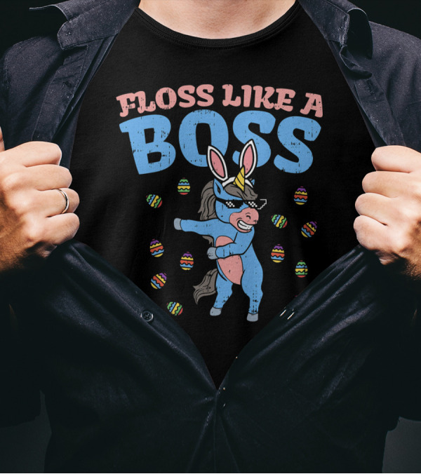 Floss Like A Boss Easter Unicorn Surrounded By Colorful Eggs T-Shirt