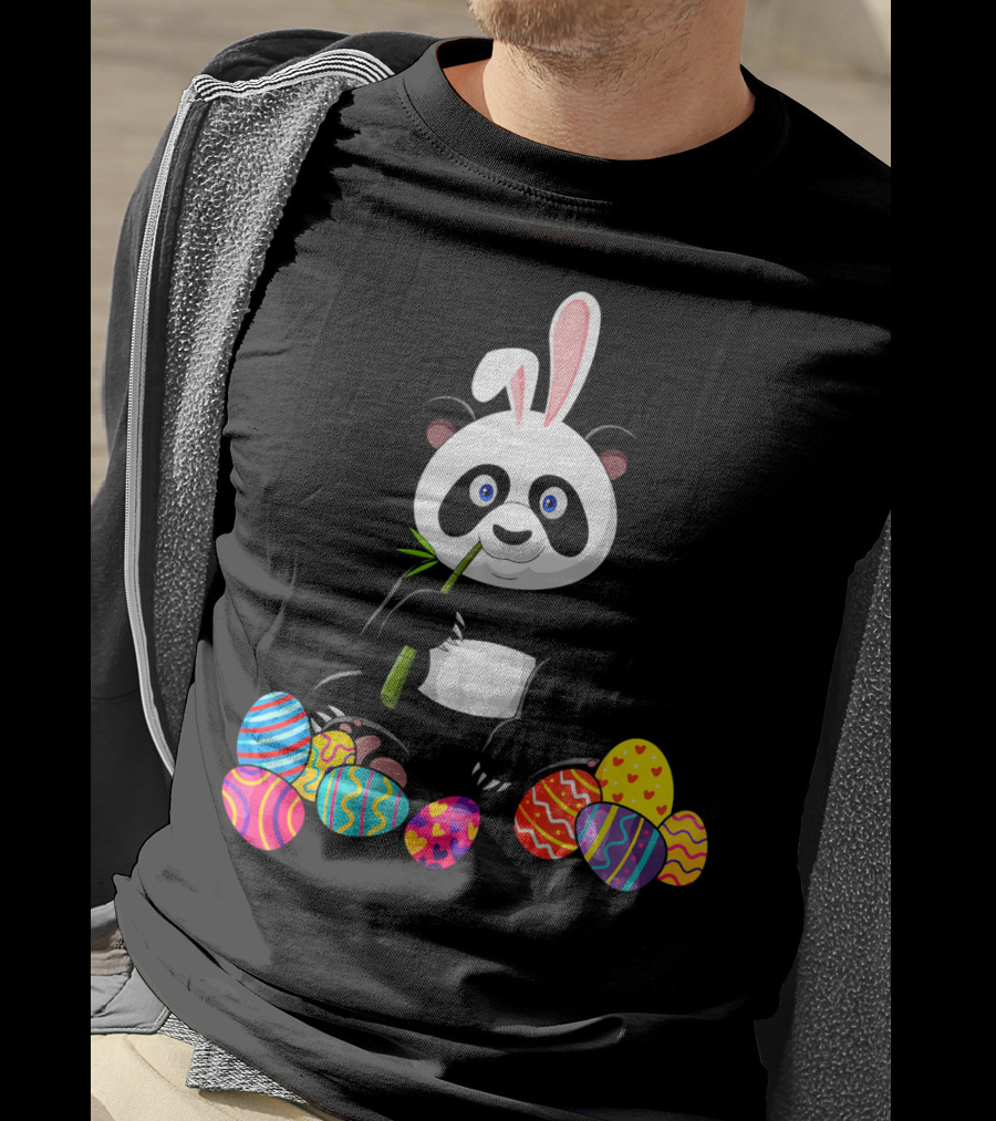 Panda With Bunny Ears And Colorful Easter Eggs T-Shirt