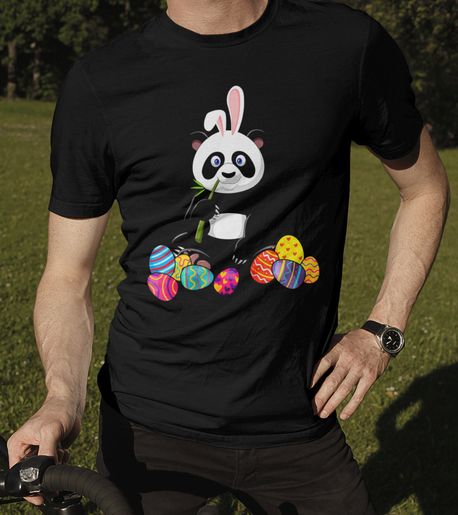 Panda With Bunny Ears And Colorful Easter Eggs T-Shirt