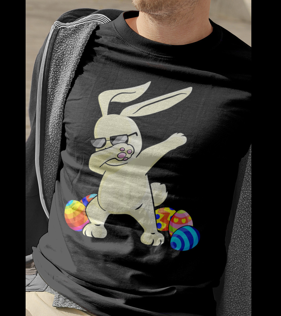 Dabbing Easter Bunny With Sunglasses And Colorful Eggs T-Shirt