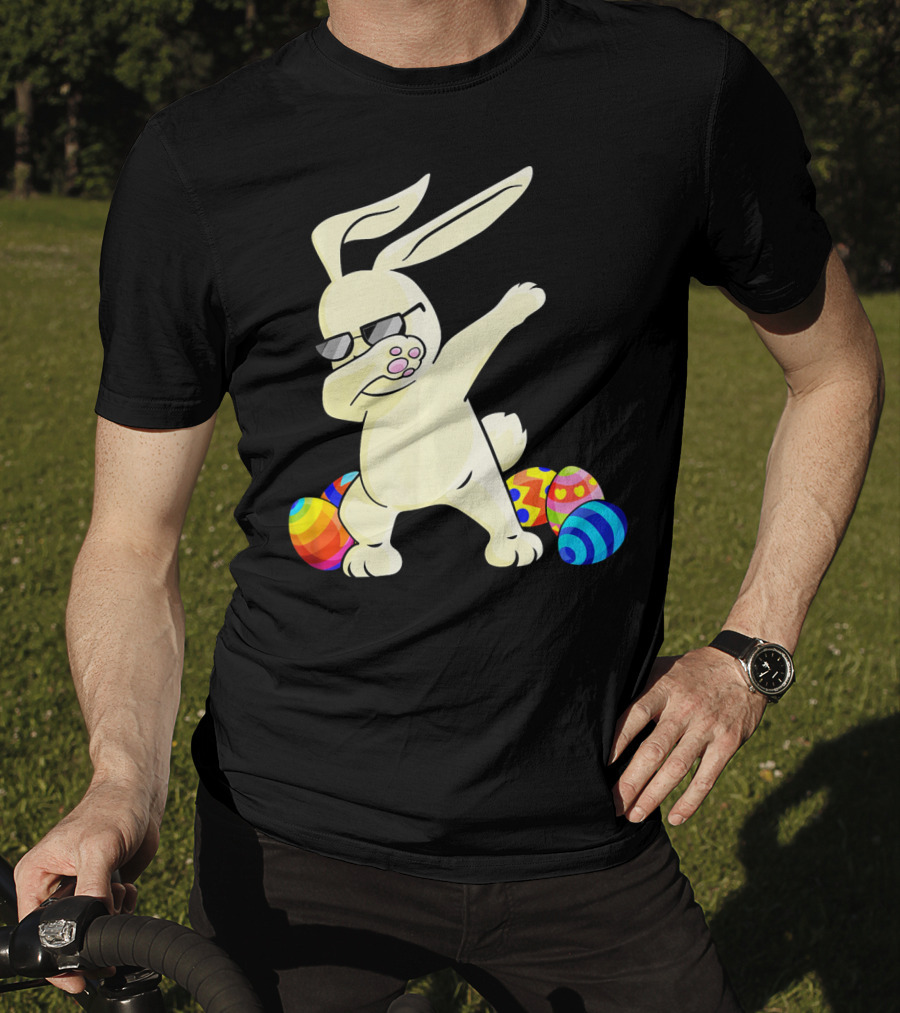 Dabbing Easter Bunny With Sunglasses And Colorful Eggs T-Shirt