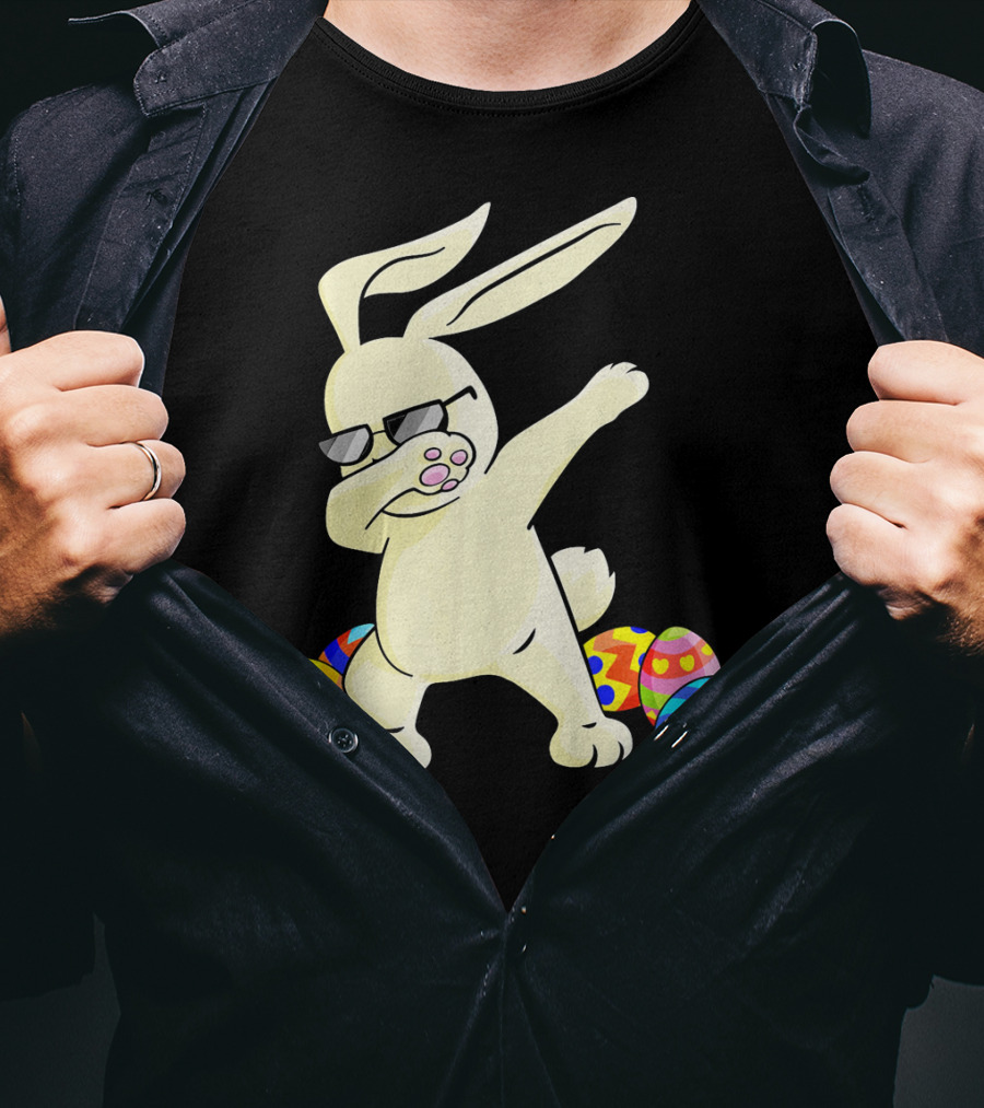 Dabbing Easter Bunny With Sunglasses And Colorful Eggs T-Shirt