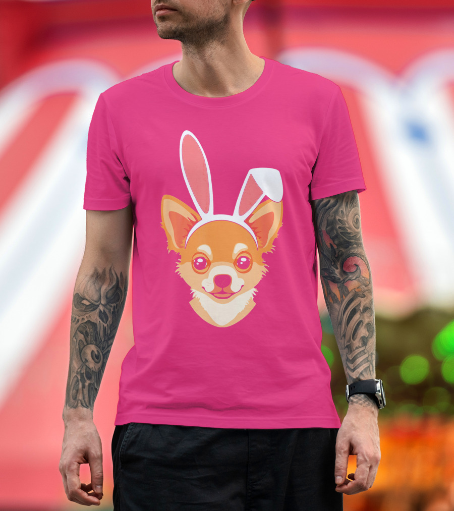 Easter Joy Chihuahua with Bunny Ears Cartoon T-Shirt
