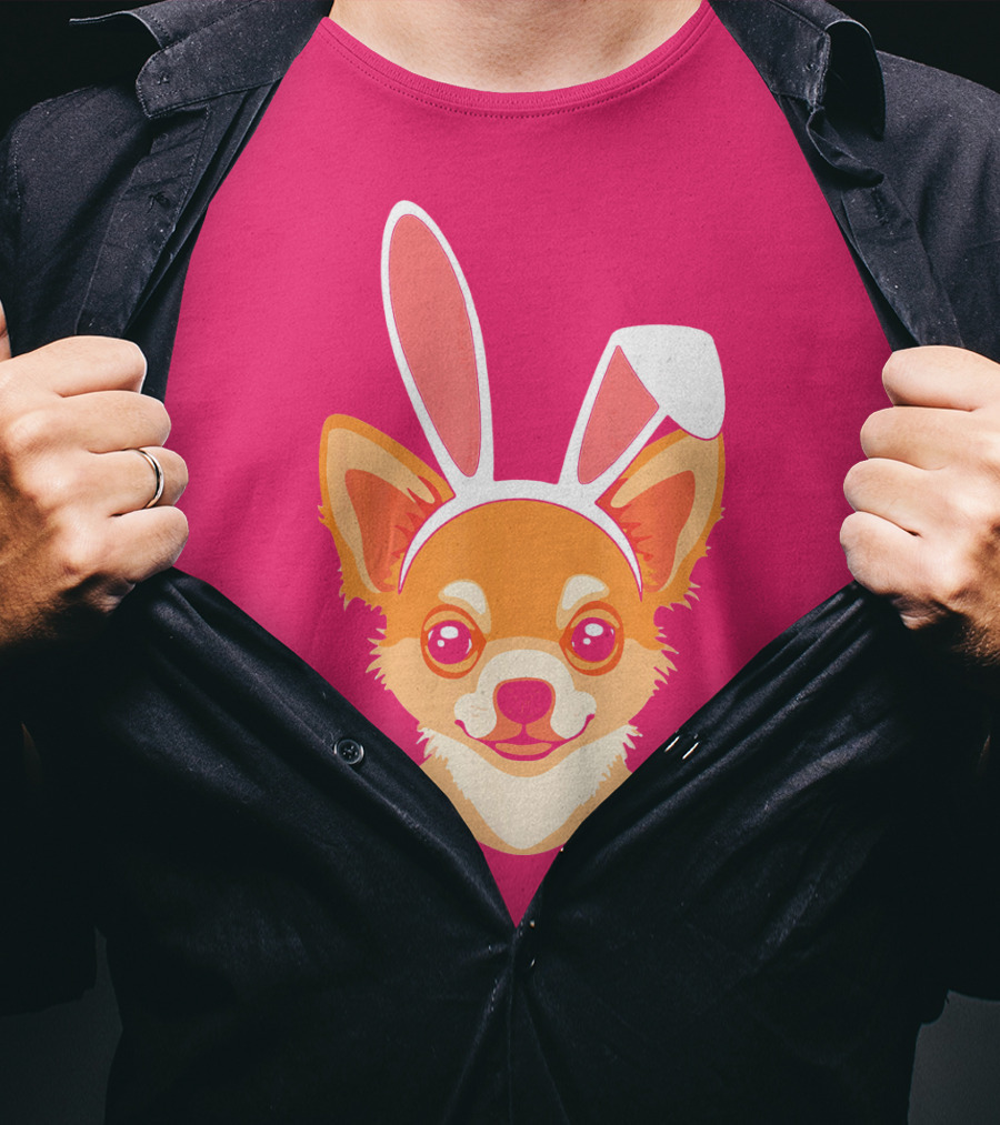 Easter Joy Chihuahua With Bunny Ears Cartoon T-Shirt