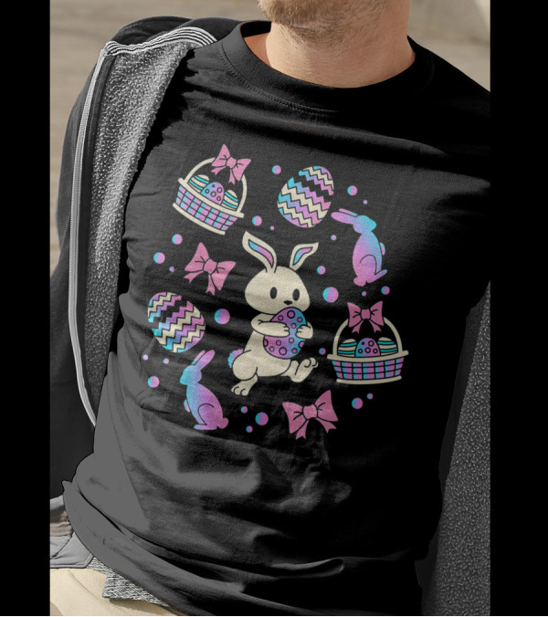 Easter Egg Hunting Bunny Rabbit Colorful Baskets And Bows T-Shirt