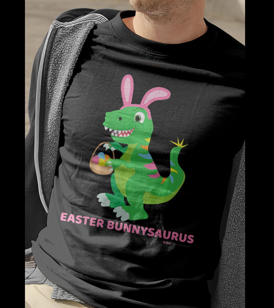 Easter Bunnysaurus Dinosaur With Bunny Ears And Egg Basket T-Shirt